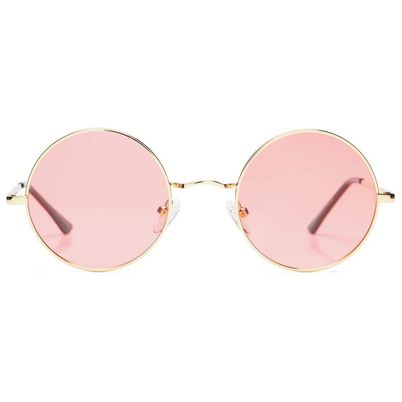 COASION Retro Small Round Polarized Sunglasses for Women Men Circle UV400 Sun Glasses (Gold Frame/Clear Pink Lens) - Image 4